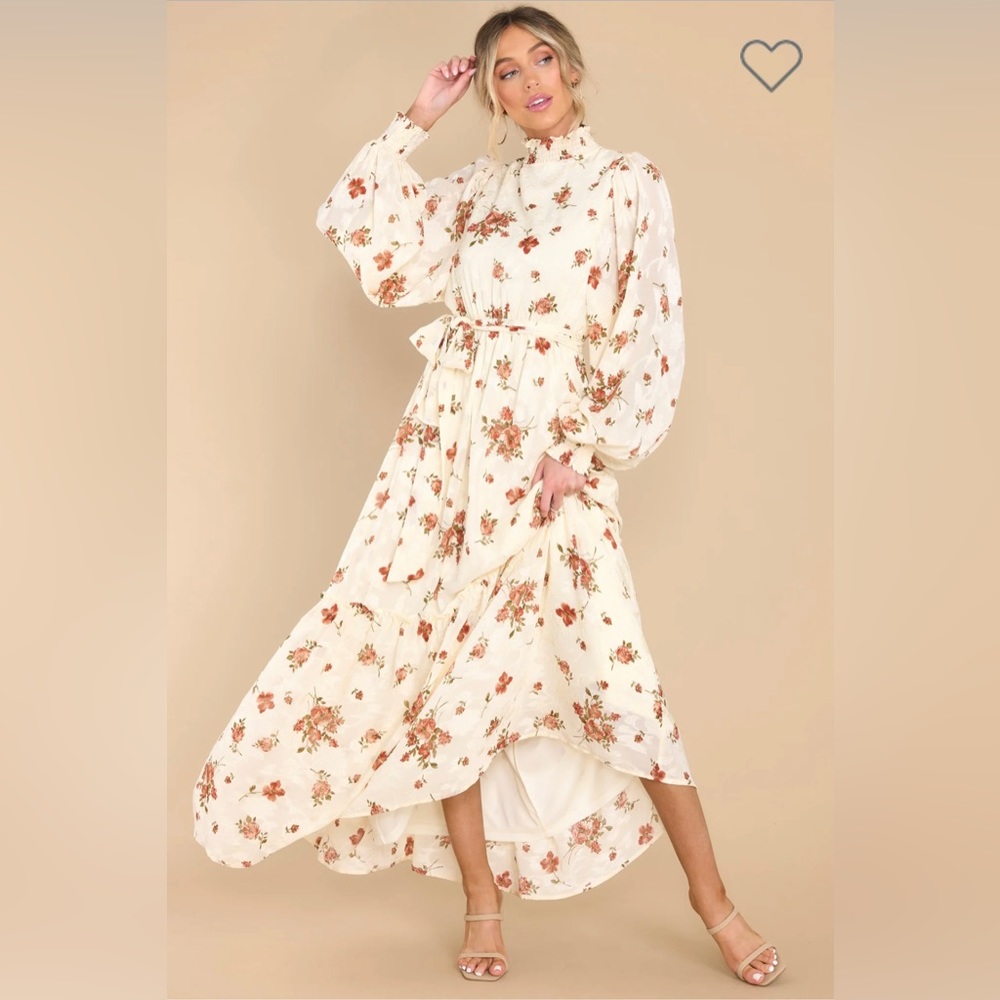 NWT Red Dress, Love is in the Air Ivory Floral Print Dress, Medium